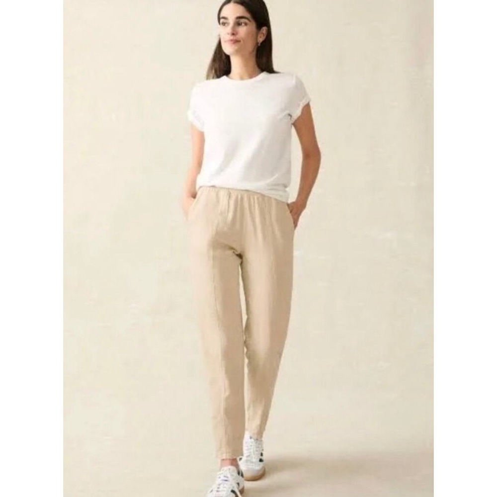 Faherty Tan Linen Blend Pants Women Xs Tencel Cotton Straight Leg Pockets Casual